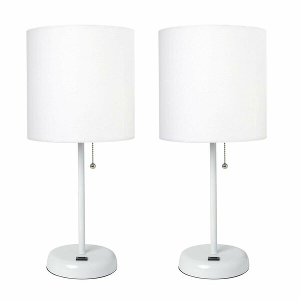 Diamond Sparkle White Stick Lamp with USB Charging Port & Fabric Shade Set, White, 2PK DI2519994